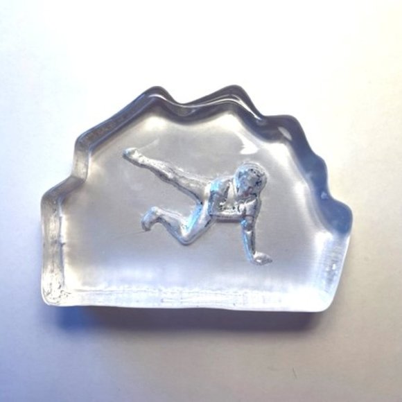 Vintage Etched Glass Paperweight with Gymnast - Picture 2 of 4